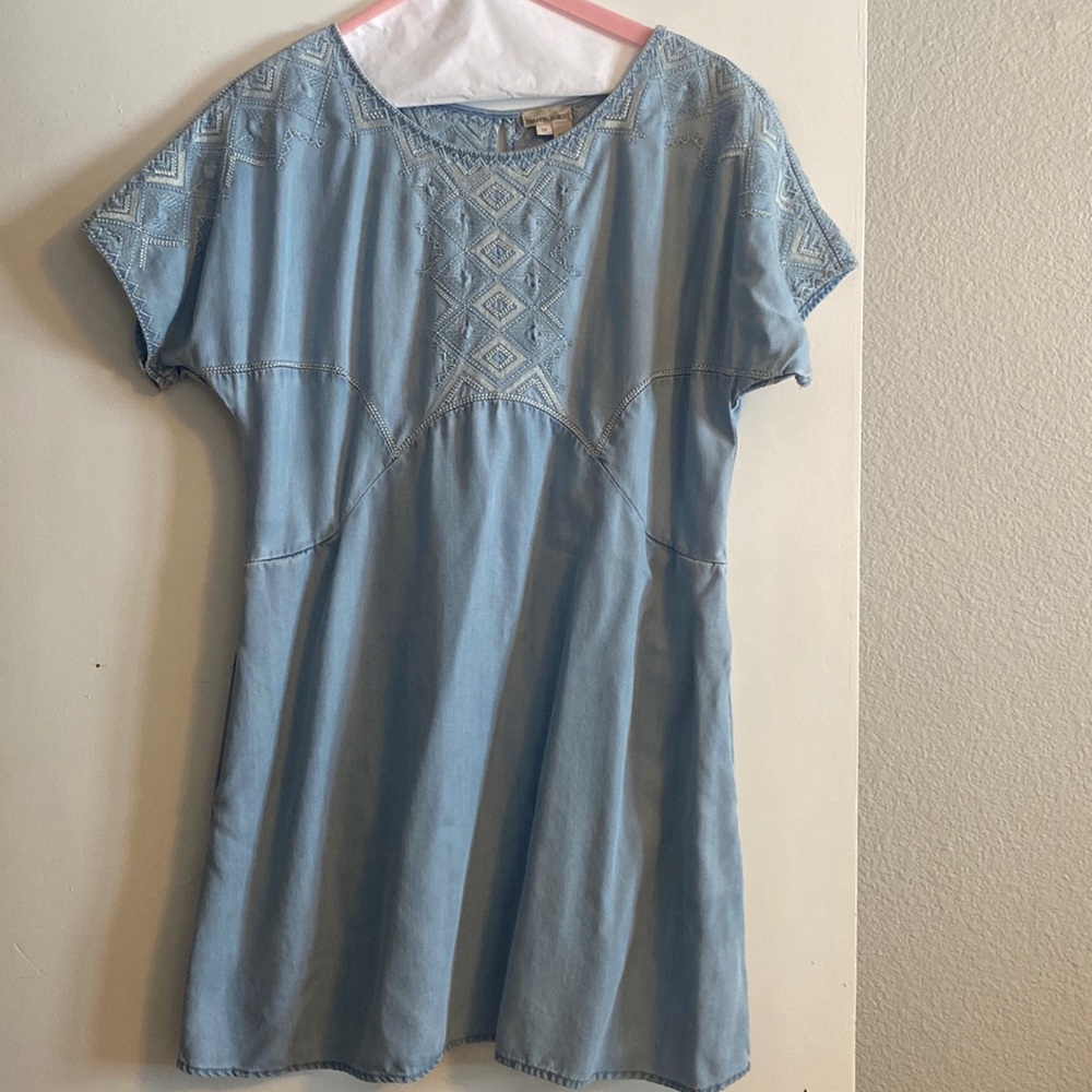 Small, western- really soft denim like dress with stitching on the front